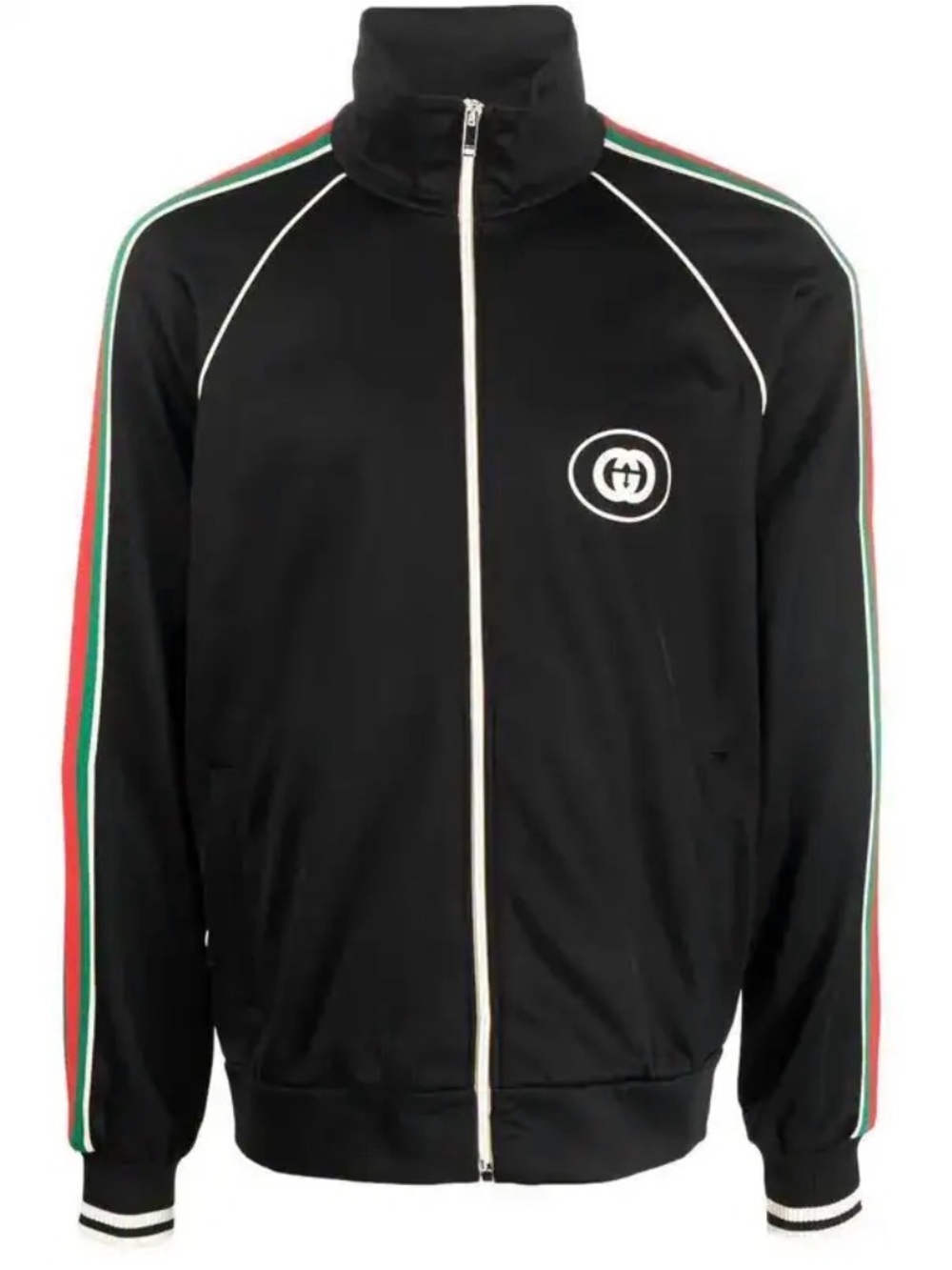 Gucci Black Track Jacket with Green and Red Stripe